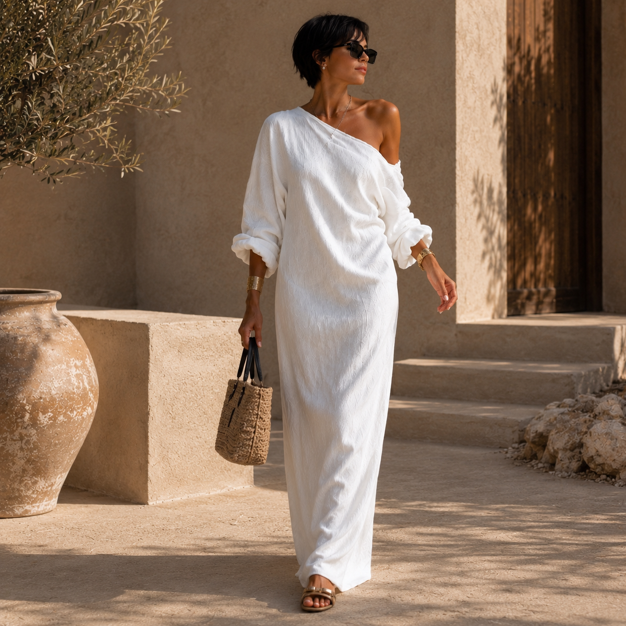 Ivory Breeze Off-Shoulder Maxi Dress