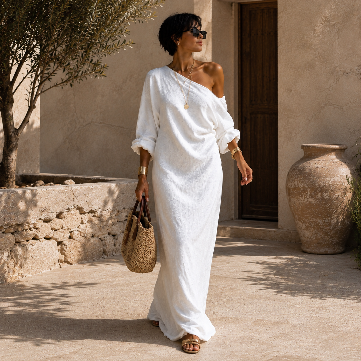 Ivory Breeze Off-Shoulder Maxi Dress