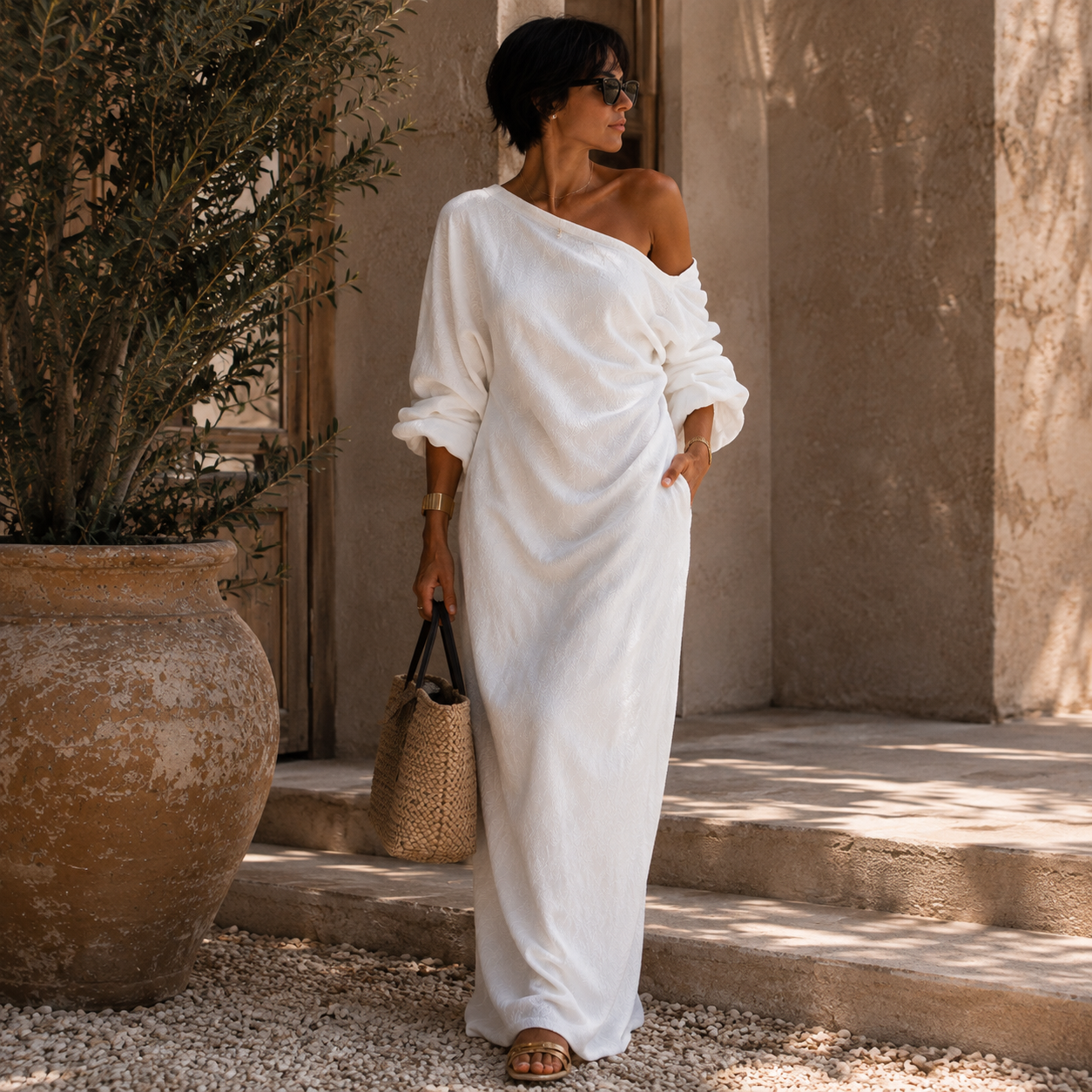 Ivory Breeze Off-Shoulder Maxi Dress
