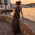 Midnight Bloom Halter Maxi Dress