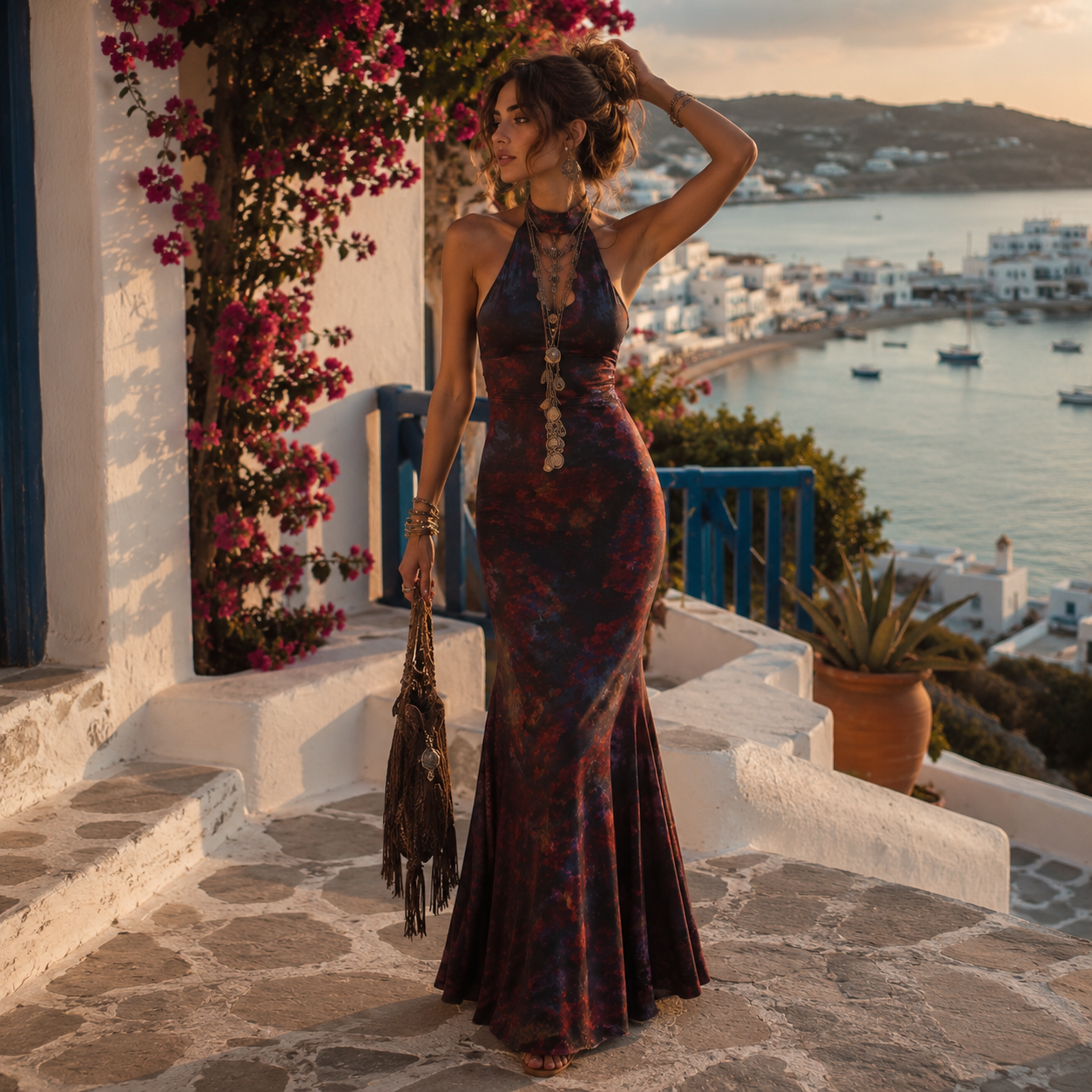Midnight Bloom Halter Maxi Dress
