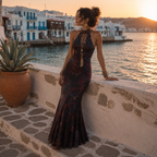 Midnight Bloom Halter Maxi Dress