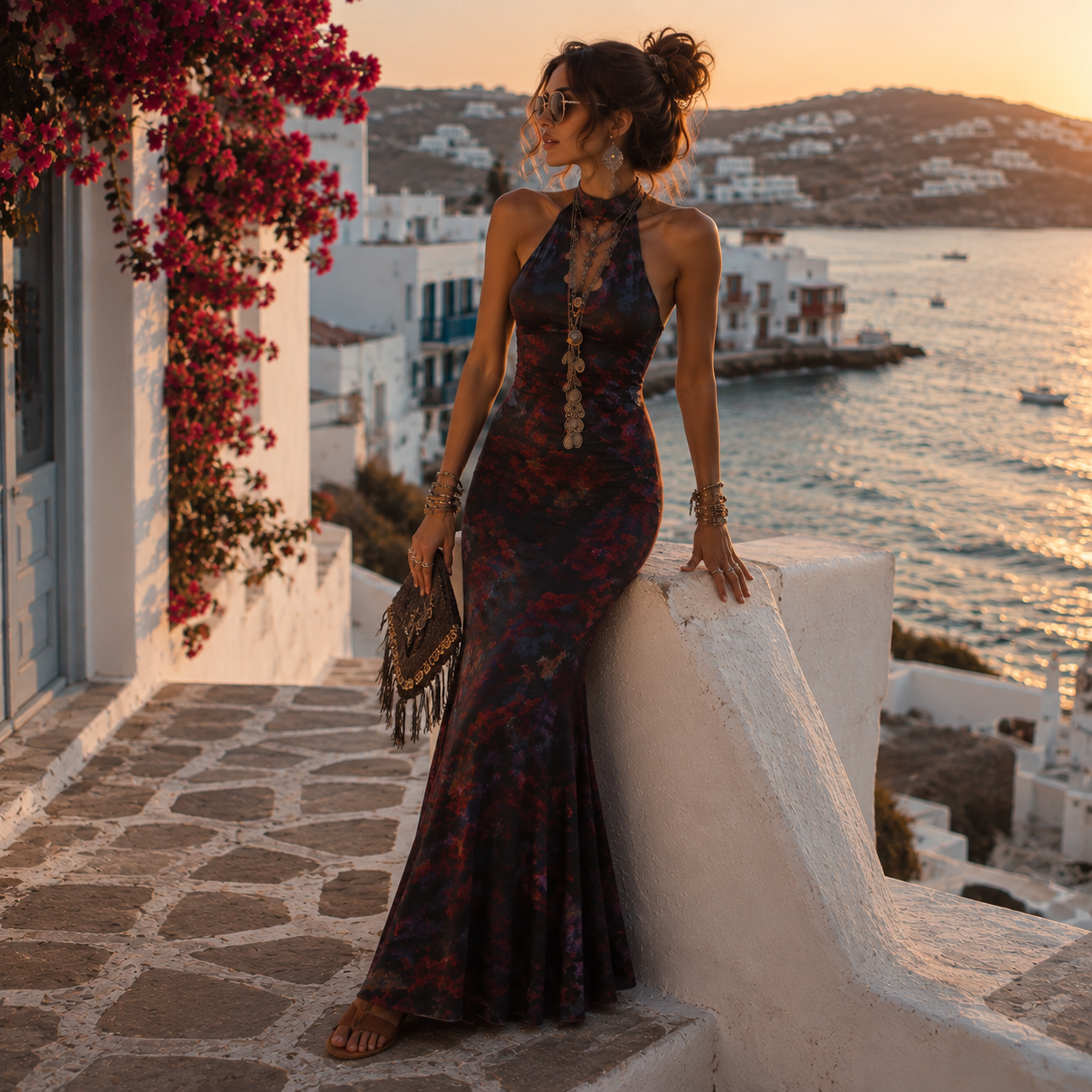 Midnight Bloom Halter Maxi Dress